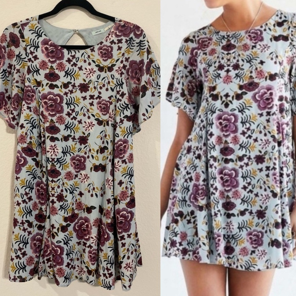 Kimchi Blue Floral Scoop Back Bell Sleeve Babydoll Mini Dress